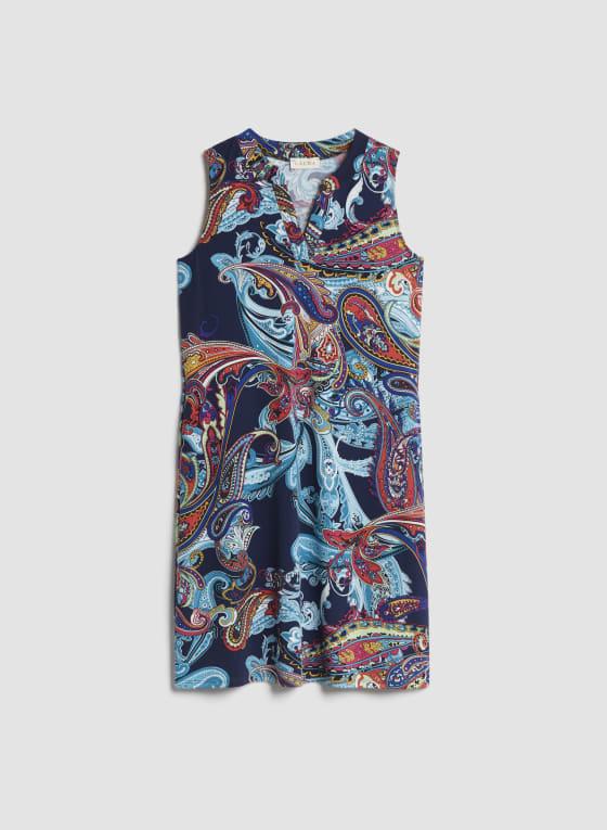 Split Neck Paisley Print Dress
