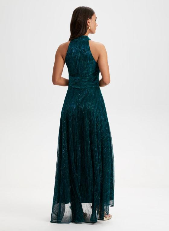 Metallic Crinkle Halter Neck Dress