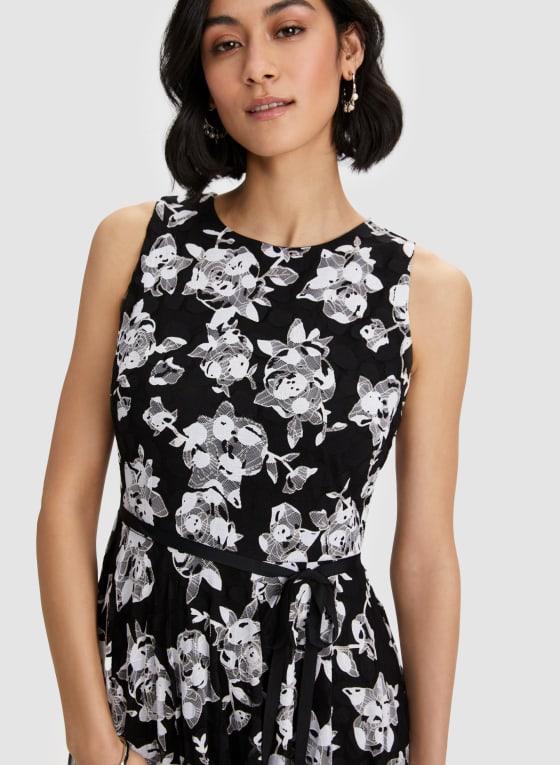 Floral Print Ribbon Belt Dress
